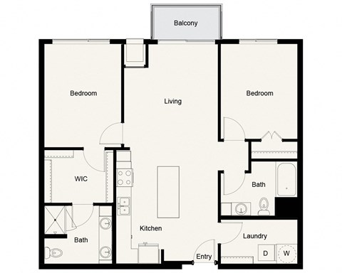 Floor plan for 2 beds, 2 baths, 1151 sqft