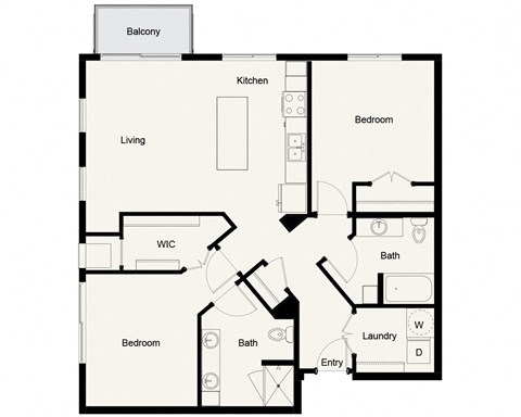 Floor plan for 2 beds, 2 baths, 1189 sqft