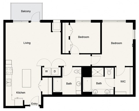 Floor plan for 2 beds, 2 baths, 1189 sqft