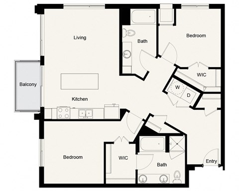 Floor plan for 2 beds, 2 baths, 1197 sqft