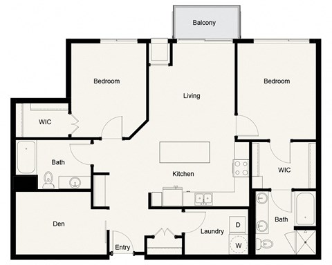 Floor plan for 2 beds, 2 baths, 1316 sqft