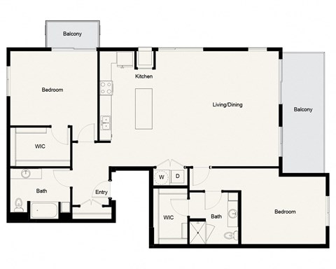 Floor plan for 2 beds, 2 baths, 1360 sqft
