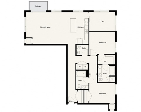 Floor plan for 2 beds, 3 baths, 1646 sqft
