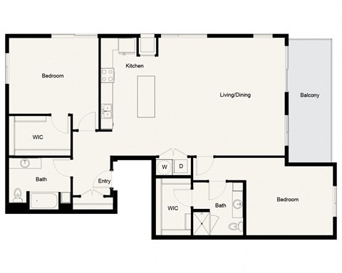 Floor plan for 2 beds, 2 baths, 1660 sqft