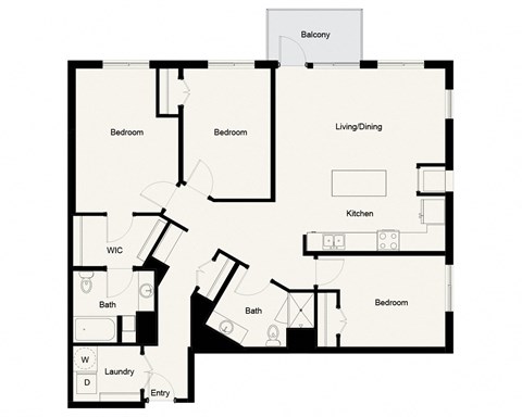 Floor plan for 3 beds, 2 baths, 1505 sqft