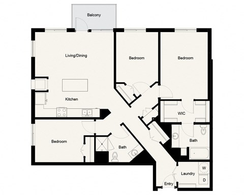 Floor plan for 3 beds, 2 baths, 1509 sqft