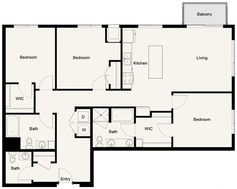 Floor plan for 3 beds, 3 baths, 1537 sqft