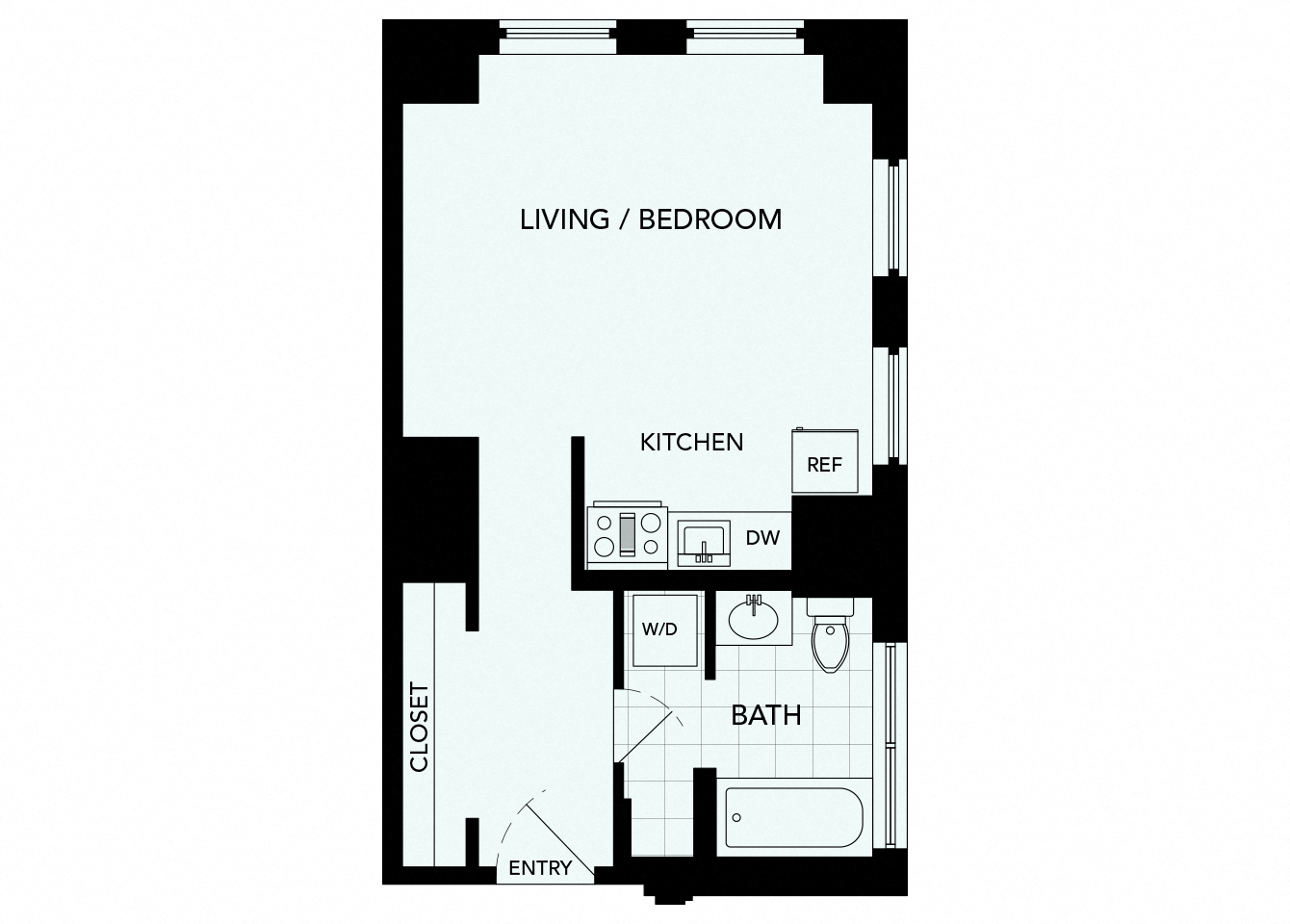 Floor plan for studio, 1 bath, 440 sqft