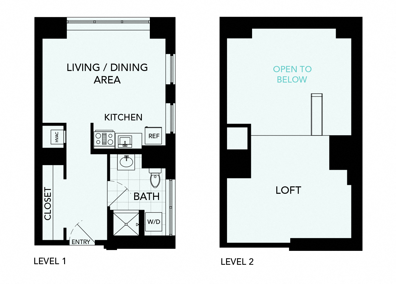 Floor plan for 1 bed, 1 bath, 660 sqft