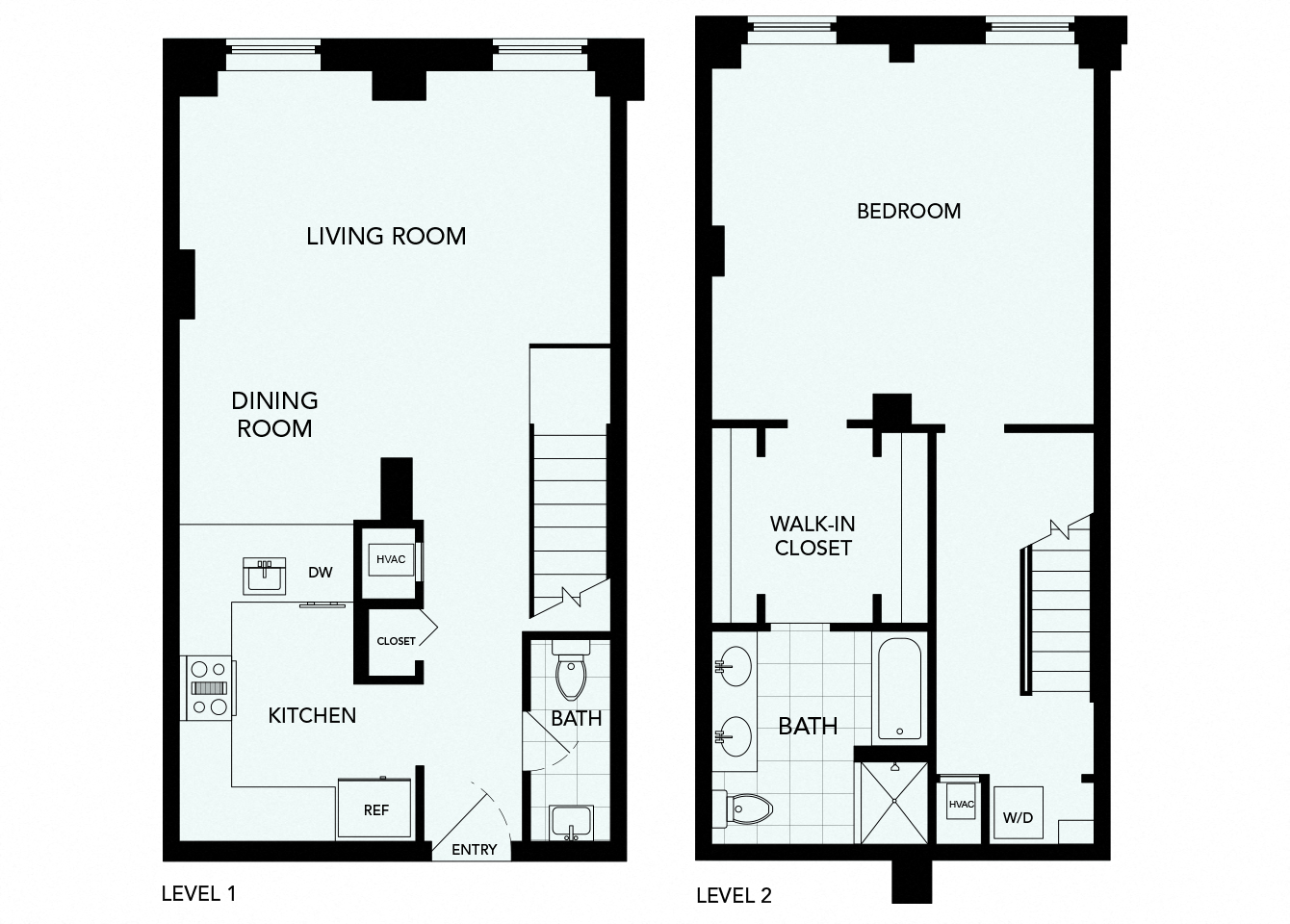 Floor plan for 1 bed, 1.5 baths, 1110 sqft