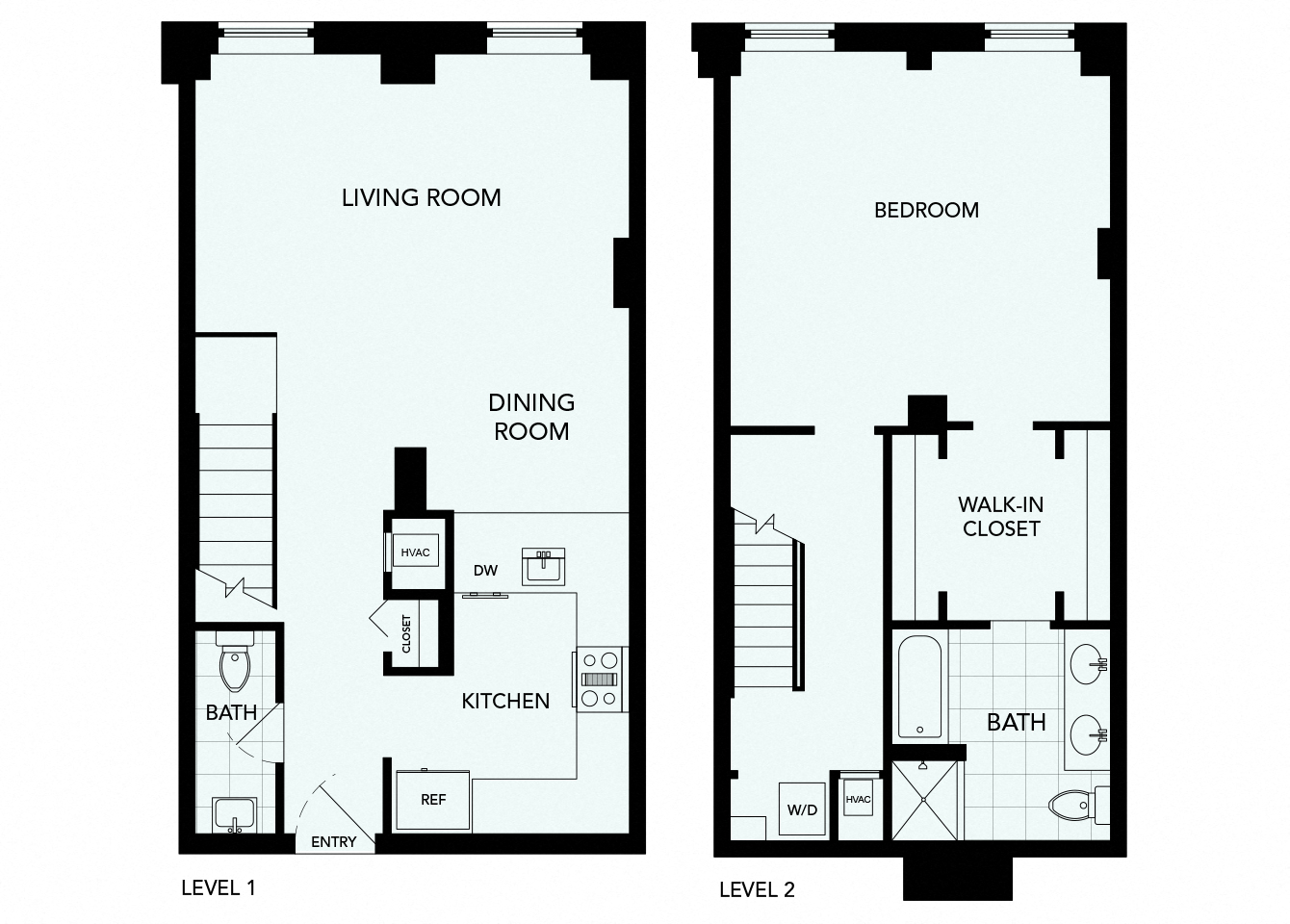 Floor plan for 1 bed, 1.5 baths, 1115 sqft