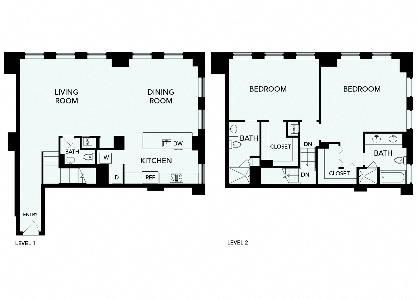 Floor plan for 2 beds, 2.5 baths, 1780 sqft