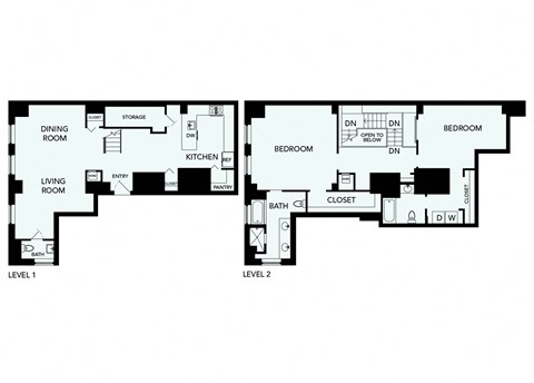 Floor plan for 2 beds, 2.5 baths, 2025 sqft