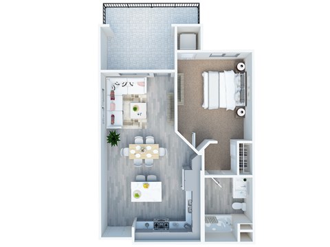 Floor plan for 1 bed, 1 bath, 674 sqft