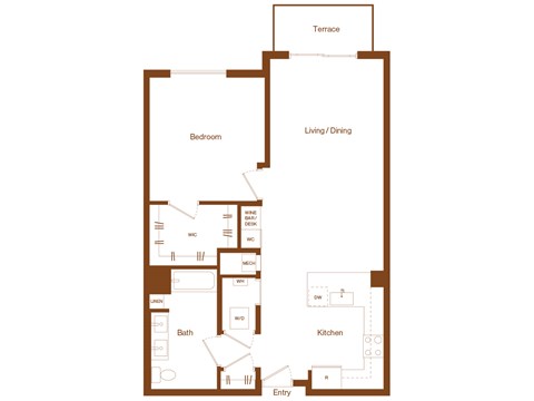 Floor plan for 1 bed, 1 bath, 920 sqft
