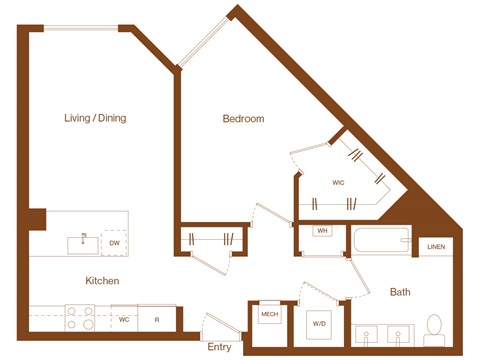 Floor plan for 1 bed, 1 bath, 759 sqft
