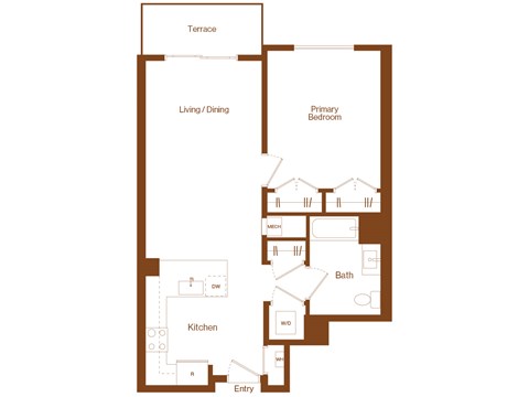 Floor plan for 1 bed, 1 bath, 815 sqft