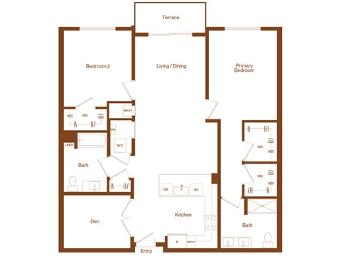 Floor plan for 2 beds, 2 baths, 1351 sqft
