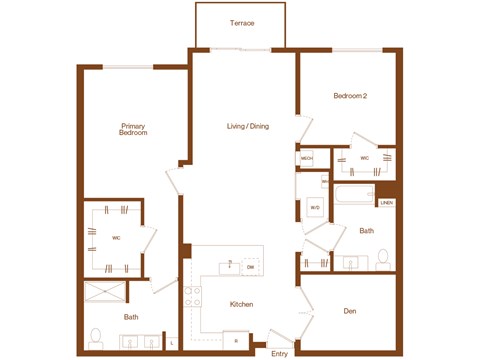 Floor plan for 2 beds, 2 baths, 1352 sqft