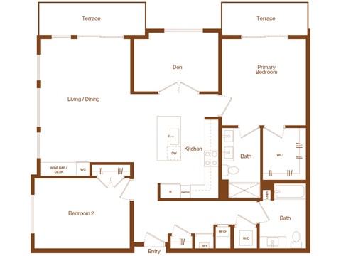 Floor plan for 2 beds, 2 baths, 1423 sqft