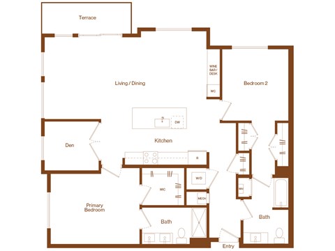 Floor plan for 2 beds, 2 baths, 1438 sqft