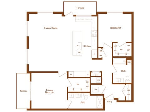 Floor plan for 2 beds, 2 baths, 1451 sqft