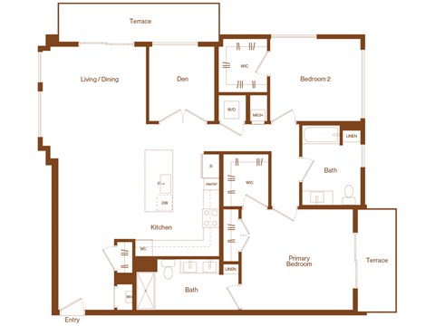 Floor plan for 2 beds, 2 baths, 1477 sqft
