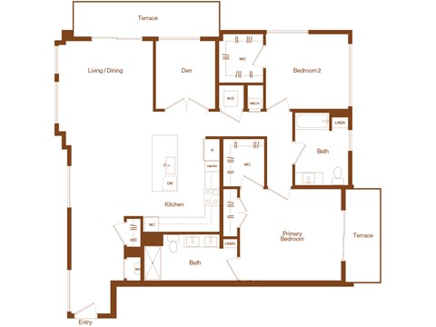 Floor plan for 2 beds, 2 baths, 1514 sqft