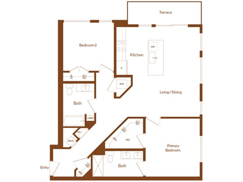 Floor plan for 2 beds, 2 baths, 1175 sqft