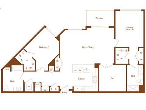 Floor plan for 2 beds, 2 baths, 1536 sqft
