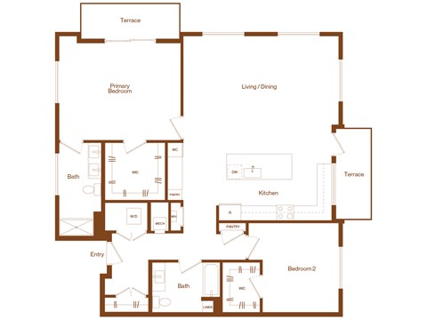 Floor plan for 2 beds, 2 baths, 1553 sqft