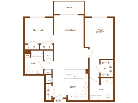 Floor plan for 2 beds, 2 baths, 1180 sqft