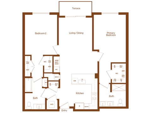 Floor plan for 2 beds, 2 baths, 1231 sqft