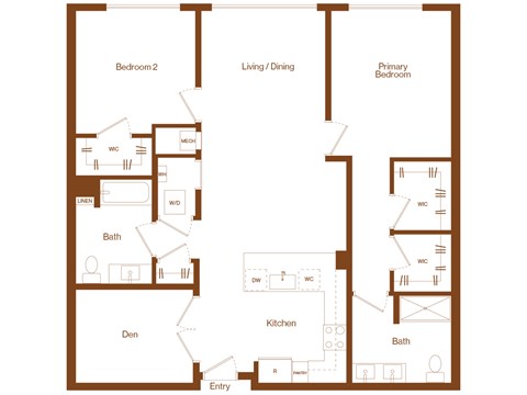 Floor plan for 2 beds, 2 baths, 1334 sqft