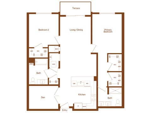 Floor plan for 2 beds, 2 baths, 1338 sqft