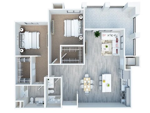 Floor plan for 2 beds, 2 baths, 1158 sqft