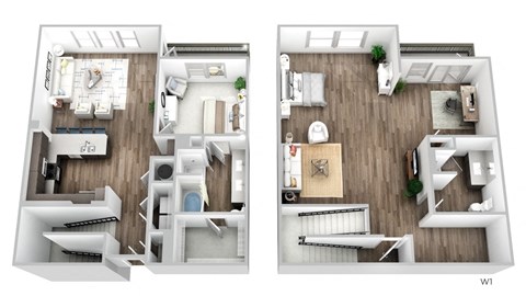 Floor plan for 1 bed, 2 baths, 1066 sqft