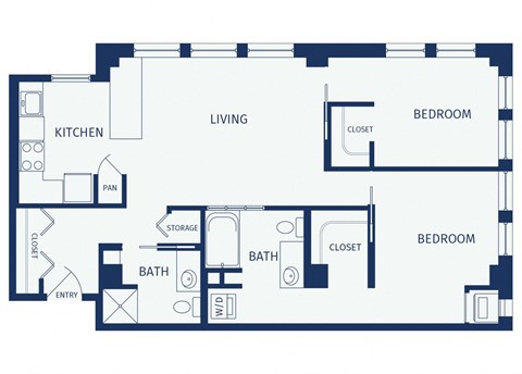 Floor plan for 2 beds, 2 baths, 1025 sqft