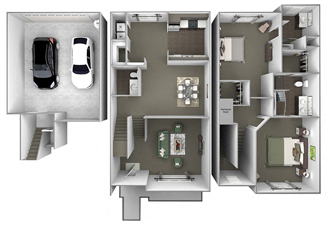Floor plan for 2 beds, 2.5 baths, 1506 sqft