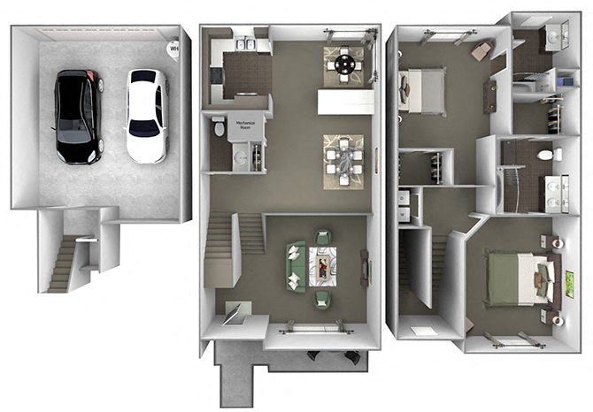 Floor plan for 2 beds, 2.5 baths, 1586 sqft