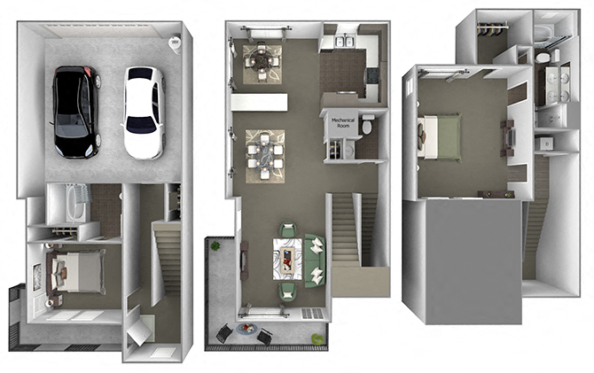Floor plan for 2 beds, 2.5 baths, 1939 sqft