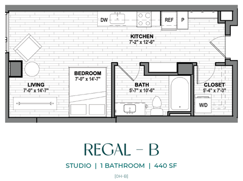 Floor plan for studio, 1 bath, 440 sqft