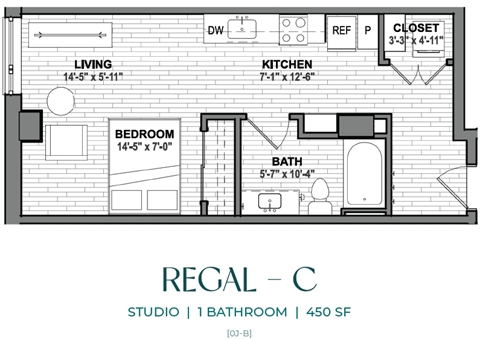 Floor plan for studio, 1 bath, 450 sqft