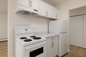 Richmond apartment for rent - A white stove and refrigerator in a kitchen.