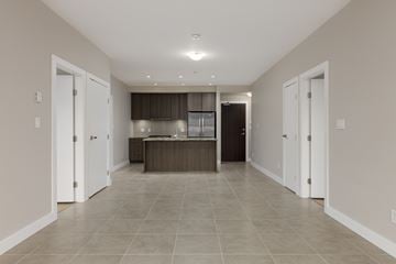 Richmond apartment for rent - A spacious kitchen with white cabinets and a dark countertop.