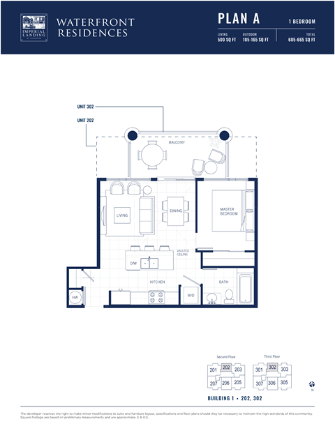 Floor plan for 1 bed, 1 bath, 500 sqft