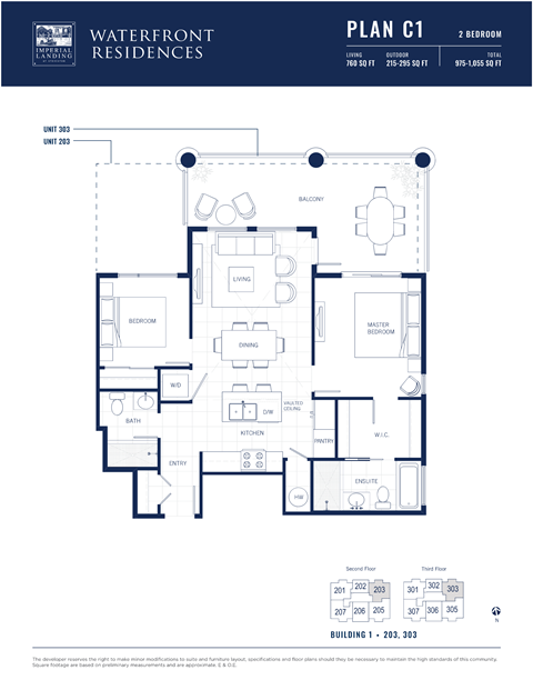 Floor plan for 2 beds, 2 baths, 760 sqft