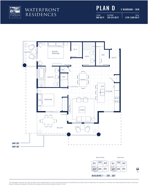 Floor plan for 2 beds, 2 baths, 985 sqft