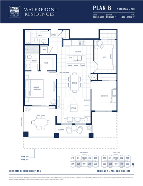 Floor plan for 2 beds, 2 baths, 945 sqft
