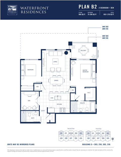 Floor plan for 2 beds, 2 baths, 881 sqft